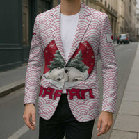 Japan Christmas Blazer with Sleeping Polar Bear Pine Trees and Chrysanthemum Crest Pattern - Wonder Print Shop