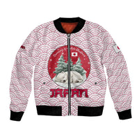 Japan Christmas Bomber Jacket with Sleeping Polar Bear Pine Trees and Chrysanthemum Crest Pattern - Wonder Print Shop