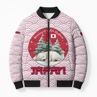 Japan Christmas Bomber Puffer Jacket with Sleeping Polar Bear Pine Trees and Chrysanthemum Crest Pattern - Wonder Print Shop