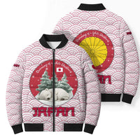 Japan Christmas Bomber Puffer Jacket with Sleeping Polar Bear Pine Trees and Chrysanthemum Crest Pattern - Wonder Print Shop