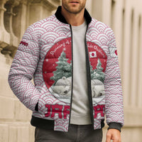 Japan Christmas Bomber Puffer Jacket with Sleeping Polar Bear Pine Trees and Chrysanthemum Crest Pattern - Wonder Print Shop