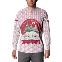 Japan Christmas Button Sweatshirt with Sleeping Polar Bear Pine Trees and Chrysanthemum Crest Pattern - Wonder Print Shop