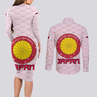 Japan Christmas Couples Matching Long Sleeve Bodycon Dress and Long Sleeve Button Shirt with Sleeping Polar Bear Pine Trees and Chrysanthemum Crest Pattern - Wonder Print Shop
