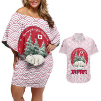 Japan Christmas Couples Matching Off Shoulder Short Dress and Hawaiian Shirt with Sleeping Polar Bear Pine Trees and Chrysanthemum Crest Pattern - Wonder Print Shop