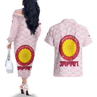 Japan Christmas Couples Matching Off The Shoulder Long Sleeve Dress and Hawaiian Shirt with Sleeping Polar Bear Pine Trees and Chrysanthemum Crest Pattern - Wonder Print Shop