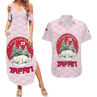 Japan Christmas Couples Matching Summer Maxi Dress and Hawaiian Shirt with Sleeping Polar Bear Pine Trees and Chrysanthemum Crest Pattern - Wonder Print Shop