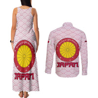 Japan Christmas Couples Matching Tank Maxi Dress and Long Sleeve Button Shirt with Sleeping Polar Bear Pine Trees and Chrysanthemum Crest Pattern - Wonder Print Shop