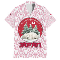 Japan Christmas Family Matching Off The Shoulder Long Sleeve Dress and Hawaiian Shirt with Sleeping Polar Bear Pine Trees and Chrysanthemum Crest Pattern - Wonder Print Shop