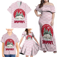 Japan Christmas Family Matching Off Shoulder Maxi Dress and Hawaiian Shirt with Sleeping Polar Bear Pine Trees and Chrysanthemum Crest Pattern - Wonder Print Shop