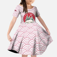 Japan Christmas Family Matching Short Sleeve Bodycon Dress and Hawaiian Shirt with Sleeping Polar Bear Pine Trees and Chrysanthemum Crest Pattern - Wonder Print Shop