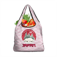Japan Christmas Grocery Bag with Sleeping Polar Bear Pine Trees and Chrysanthemum Crest Pattern - Wonder Print Shop
