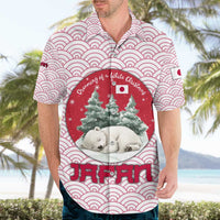 Japan Christmas Hawaiian Shirt with Sleeping Polar Bear Pine Trees and Chrysanthemum Crest Pattern - Wonder Print Shop