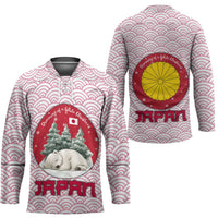 Japan Christmas Hockey Jersey with Sleeping Polar Bear Pine Trees and Chrysanthemum Crest Pattern - Wonder Print Shop