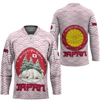 Japan Christmas Hockey Jersey with Sleeping Polar Bear Pine Trees and Chrysanthemum Crest Pattern - Wonder Print Shop