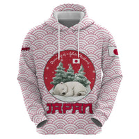 Japan Christmas Hoodie with Sleeping Polar Bear Pine Trees and Chrysanthemum Crest Pattern - Wonder Print Shop