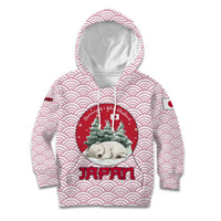 Japan Christmas Kid Hoodie with Sleeping Polar Bear Pine Trees and Chrysanthemum Crest Pattern - Wonder Print Shop