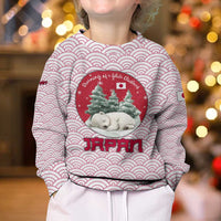 Japan Christmas Kid Ugly Christmas Sweater with Sleeping Polar Bear Pine Trees and Chrysanthemum Crest Pattern - Wonder Print Shop