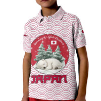 Japan Christmas Kid Polo Shirt with Sleeping Polar Bear Pine Trees and Chrysanthemum Crest Pattern - Wonder Print Shop