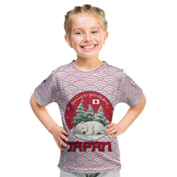 Japan Christmas Kid T Shirt with Sleeping Polar Bear Pine Trees and Chrysanthemum Crest Pattern - Wonder Print Shop