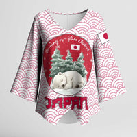 Japan Christmas Kimono Sleeve Blouse with Sleeping Polar Bear Pine Trees and Chrysanthemum Crest Pattern - Wonder Print Shop