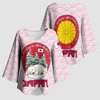 Japan Christmas Kimono Sleeve Blouse with Sleeping Polar Bear Pine Trees and Chrysanthemum Crest Pattern - Wonder Print Shop