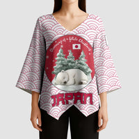 Japan Christmas Kimono Sleeve Blouse with Sleeping Polar Bear Pine Trees and Chrysanthemum Crest Pattern - Wonder Print Shop