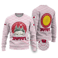 Japan Christmas Ugly Christmas Sweater with Sleeping Polar Bear Pine Trees and Chrysanthemum Crest Pattern - Wonder Print Shop