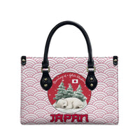 Japan Christmas Leather Bag with Sleeping Polar Bear Pine Trees and Chrysanthemum Crest Pattern - Wonder Print Shop