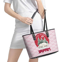 Japan Christmas Leather Tote Bag with Sleeping Polar Bear Pine Trees and Chrysanthemum Crest Pattern - Wonder Print Shop