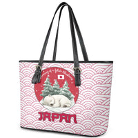 Japan Christmas Leather Tote Bag with Sleeping Polar Bear Pine Trees and Chrysanthemum Crest Pattern - Wonder Print Shop