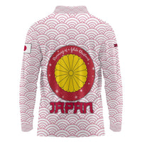 Japan Christmas Long Sleeve Polo Shirt with Sleeping Polar Bear Pine Trees and Chrysanthemum Crest Pattern - Wonder Print Shop