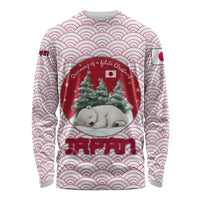Japan Christmas Long Sleeve Shirt with Sleeping Polar Bear Pine Trees and Chrysanthemum Crest Pattern - Wonder Print Shop