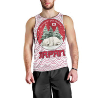 Japan Christmas Men Tank Top with Sleeping Polar Bear Pine Trees and Chrysanthemum Crest Pattern - Wonder Print Shop