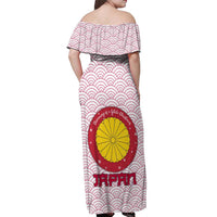 Japan Christmas Off Shoulder Maxi Dress with Sleeping Polar Bear Pine Trees and Chrysanthemum Crest Pattern - Wonder Print Shop