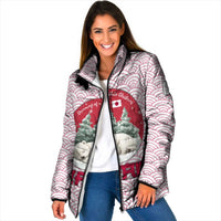 Japan Christmas Padded Jacket with Sleeping Polar Bear Pine Trees and Chrysanthemum Crest Pattern - Wonder Print Shop
