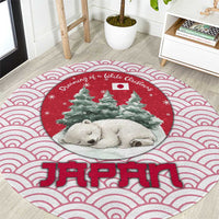 Japan Christmas Round Carpet with Sleeping Polar Bear Pine Trees and Chrysanthemum Crest Pattern - Wonder Print Shop