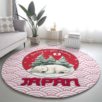 Japan Christmas Round Carpet with Sleeping Polar Bear Pine Trees and Chrysanthemum Crest Pattern - Wonder Print Shop