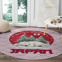 Japan Christmas Round Carpet with Sleeping Polar Bear Pine Trees and Chrysanthemum Crest Pattern - Wonder Print Shop
