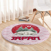 Japan Christmas Round Carpet with Sleeping Polar Bear Pine Trees and Chrysanthemum Crest Pattern - Wonder Print Shop
