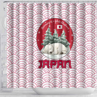 Japan Christmas Shower Curtain with Sleeping Polar Bear Pine Trees and Chrysanthemum Crest Pattern - Wonder Print Shop