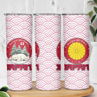 Japan Christmas Skinny Tumbler with Sleeping Polar Bear Pine Trees and Chrysanthemum Crest Pattern - Wonder Print Shop
