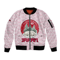 Japan Christmas Sleeve Zip Bomber Jacket with Sleeping Polar Bear Pine Trees and Chrysanthemum Crest Pattern - Wonder Print Shop