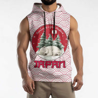 Japan Christmas Sleeveless Hoodie with Sleeping Polar Bear Pine Trees and Chrysanthemum Crest Pattern - Wonder Print Shop