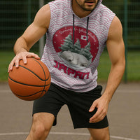 Japan Christmas Sleeveless Hoodie with Sleeping Polar Bear Pine Trees and Chrysanthemum Crest Pattern - Wonder Print Shop