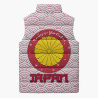 Japan Christmas Sleeveless Puffer Jacket with Sleeping Polar Bear Pine Trees and Chrysanthemum Crest Pattern - Wonder Print Shop