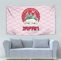 Japan Christmas Tapestry with Sleeping Polar Bear Pine Trees and Chrysanthemum Crest Pattern - Wonder Print Shop