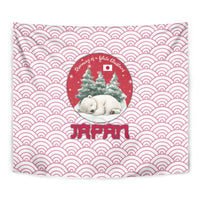 Japan Christmas Tapestry with Sleeping Polar Bear Pine Trees and Chrysanthemum Crest Pattern - Wonder Print Shop