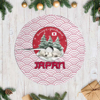 Japan Christmas Tree Skirt with Sleeping Polar Bear Pine Trees and Chrysanthemum Crest Pattern - Wonder Print Shop