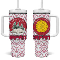 Japan Christmas Tumbler With Handle with Sleeping Polar Bear Pine Trees and Chrysanthemum Crest Pattern - Wonder Print Shop