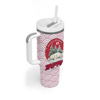 Japan Christmas Tumbler With Handle with Sleeping Polar Bear Pine Trees and Chrysanthemum Crest Pattern - Wonder Print Shop